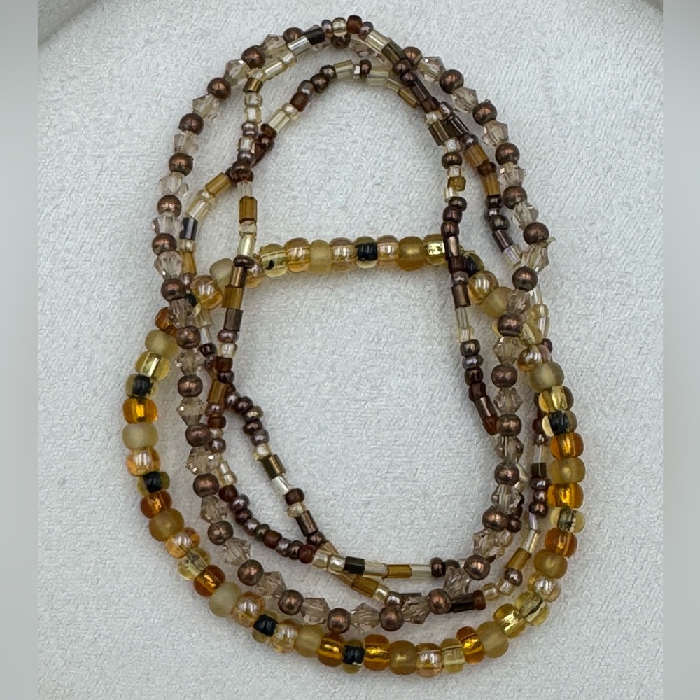 Brown Neutral Beaded Stretch Bracelet Stack Artis… - image 3